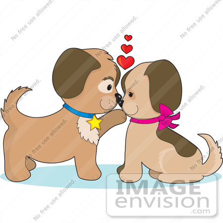 33532 Clip Art Graphic Of A Romantic Dog Couple In Puppy Love Gazing