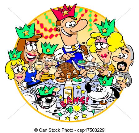 Clip Art Of Family Christmas Dinner   Cartoon Of Family Gathered For