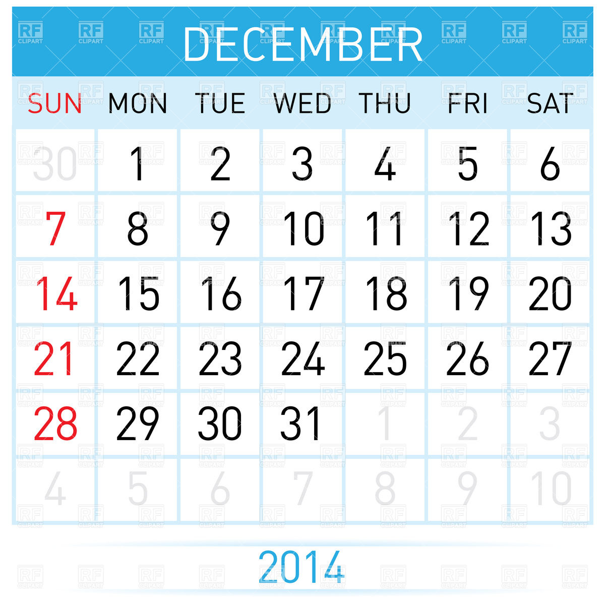 December 2014 Month Calendar Download Royalty Free Vector Clipart
