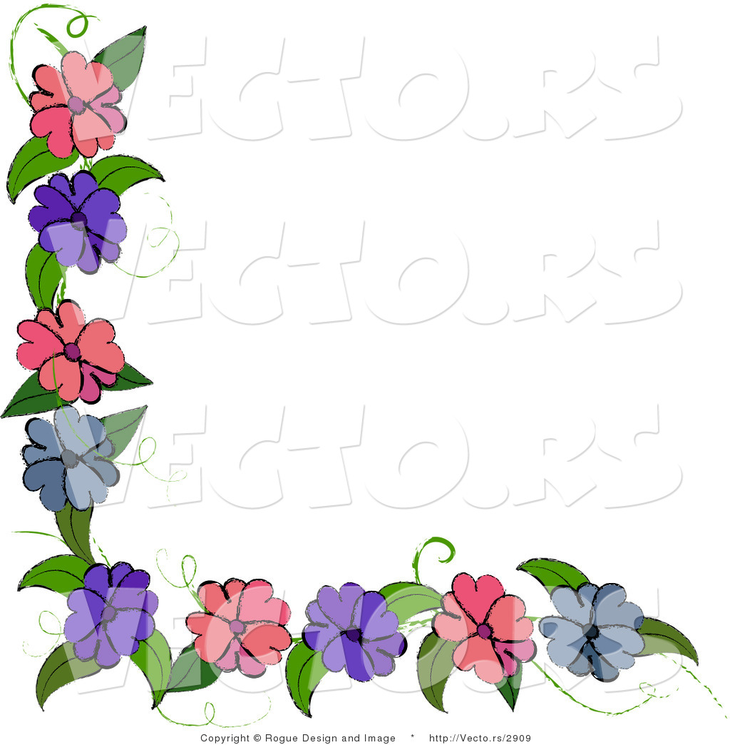 Blue And Pink Flowers On Corner Vine Design Element By Pams Clipart
