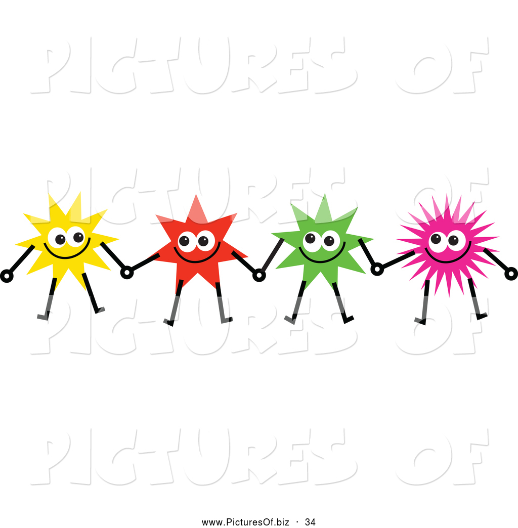 Vector Clipart Of A Team Happy Colorful Stars Holding Hands