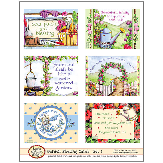 Blessing Cards   Garden Theme Set 1 Digital Printable Clip Art
