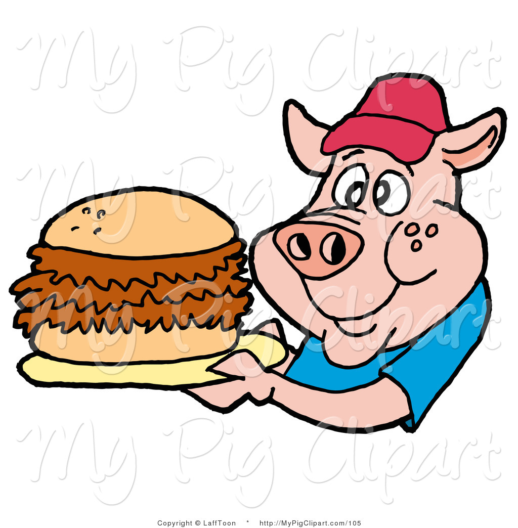 Larger Preview  Swine Clipart Of A Male Fast Food Pig In A Red Hat And