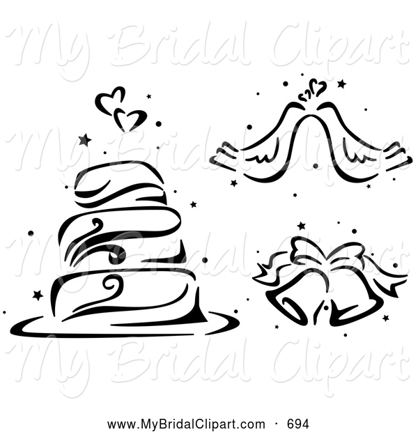 Bridal Clipart Of A Black And White Stenciled Wedding Cake Doves And