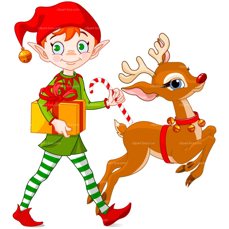 Clipart Christmas Elf With Deer   Royalty Free Vector Design