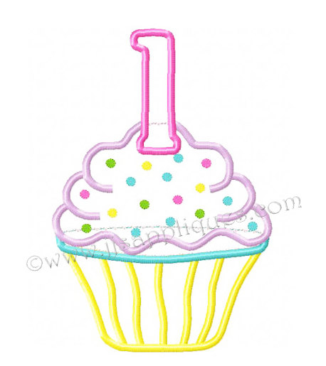 1st Birthday Cupcake Embroidery Applique Design   Cupcake With Number