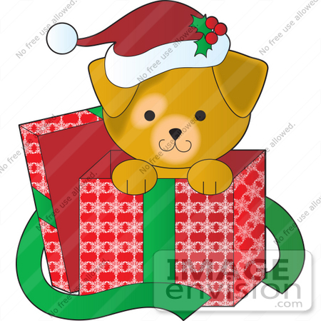 33515 Christmas Clipart Of A Cute Puppy Wearing A Santa Hat Peeking
