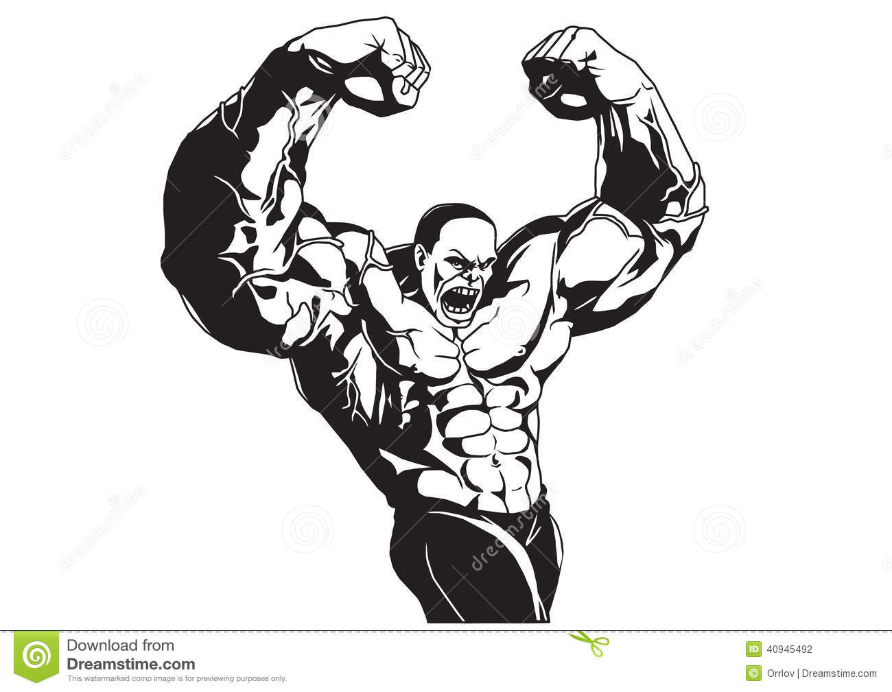 Bodybuilder Poses With His Hands Isolated On A White Illustration