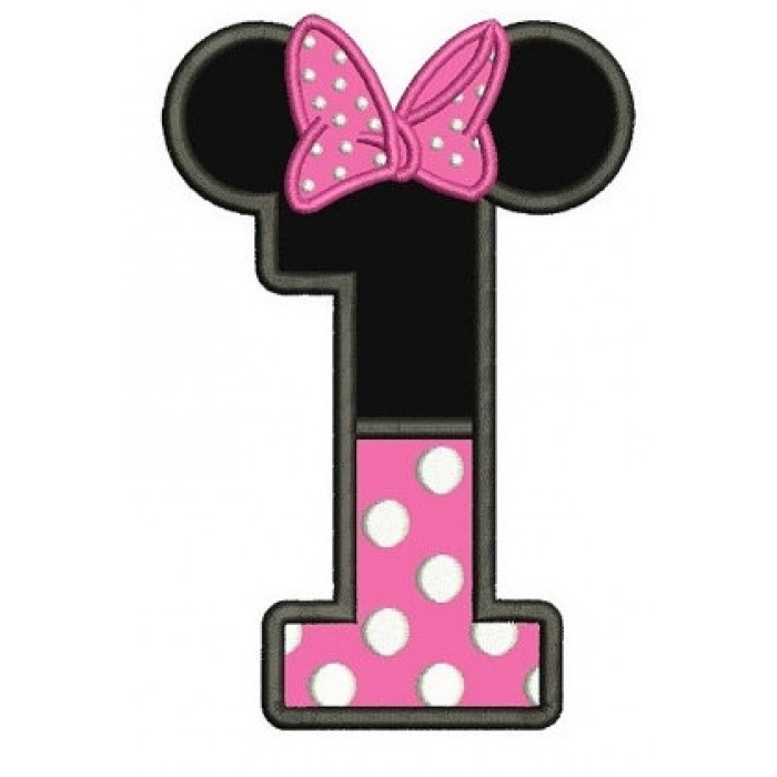 Number One First Birthday Girl Minnie Mouse Ears Applique Machine