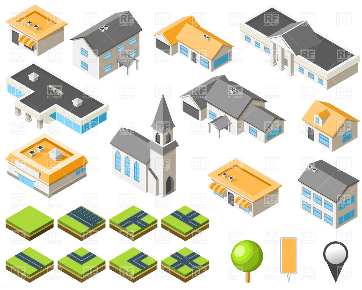 Suburban Community Isometric City Kit 4891 Architecture Buildings