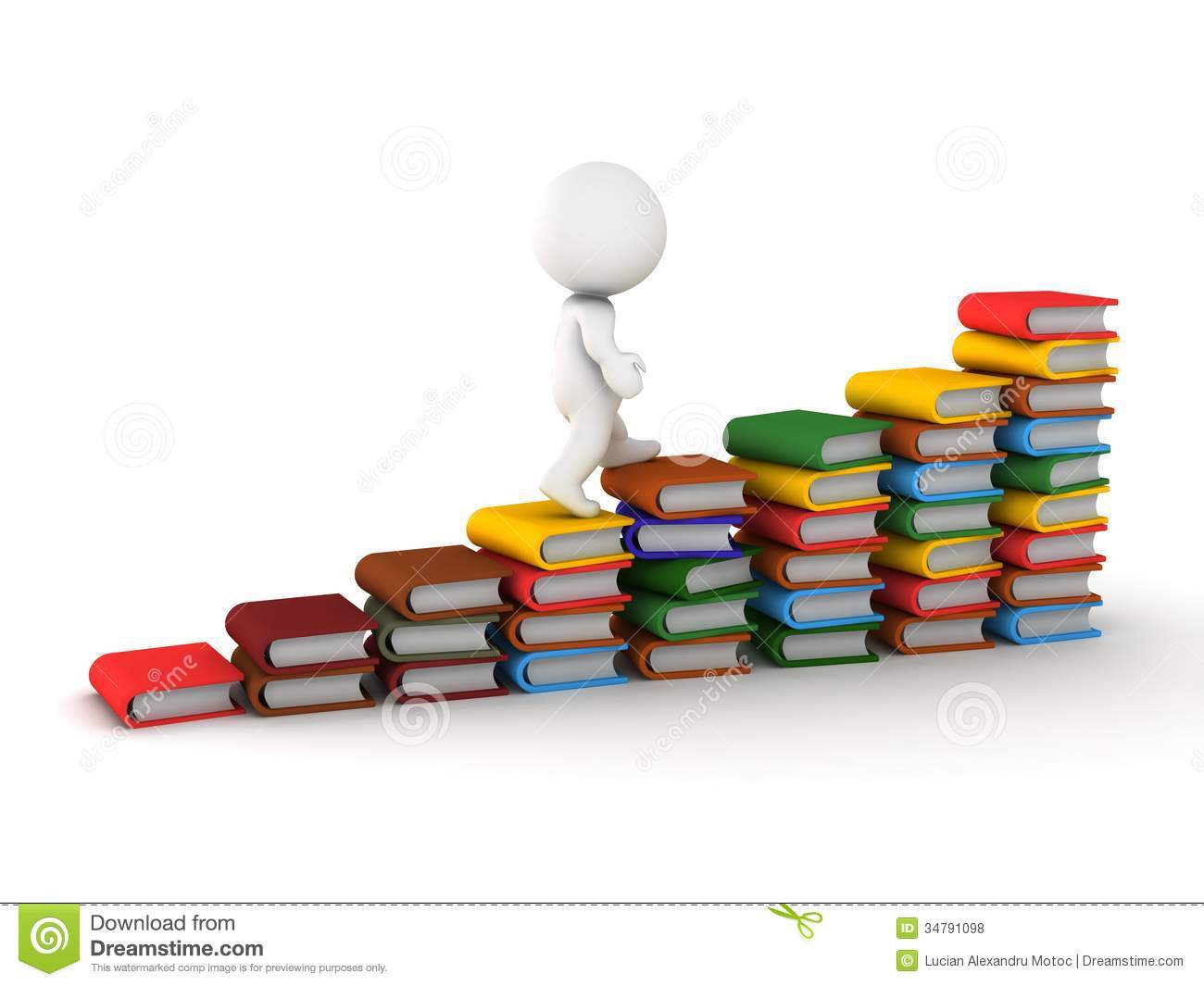3d Man Climbing Stairs Made Of Books Royalty Free Stock Photos   Image