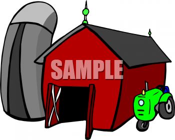 Cartoon Tractor Parked Next To A Barn   Royalty Free Clip Art Picture