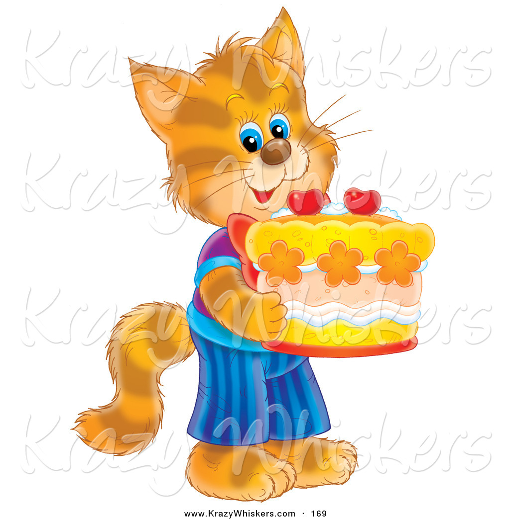 Critter Clipart Of A Happy And Cute Striped Kitty Cat In Clothes