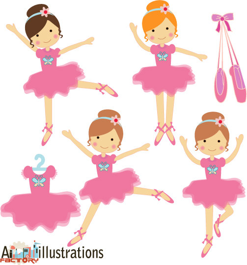 Pink Little Ballerina Dancing Tutu Graphics Clipart Set For Graphic