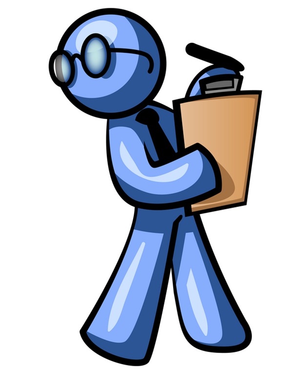 Blue Man Holding A Clipboard While Reviewing Employess Clipart