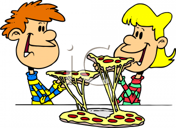 Cartoon Clipart Picture Of Two Children Eating Pizza   Foodclipart Com