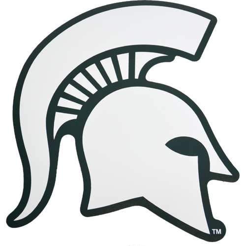 Michigan State Spartan Helmet Magnet 11 White W Green Outline