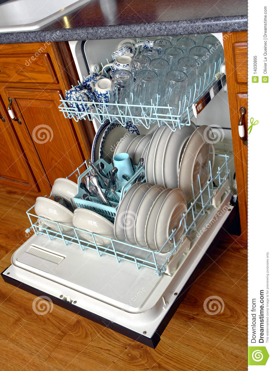 Open House Kitchen Dishwasher Full Of Dirty Dishes Royalty Free Stock