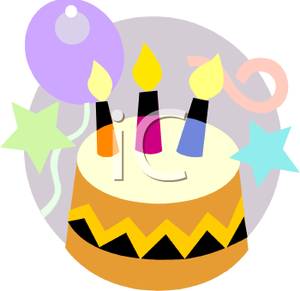 Simple Birthday Cake With Three Candles   Royalty Free Clipart Picture