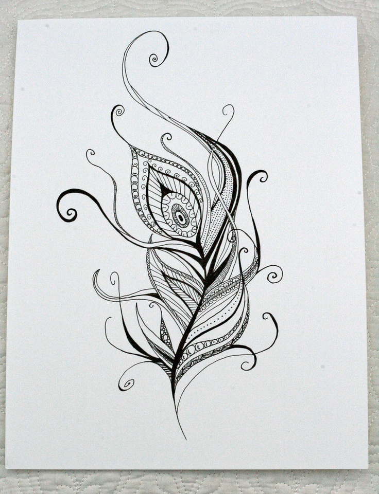 Black And White Peacock Feather Design Hand Drawn Henna Style Peacock