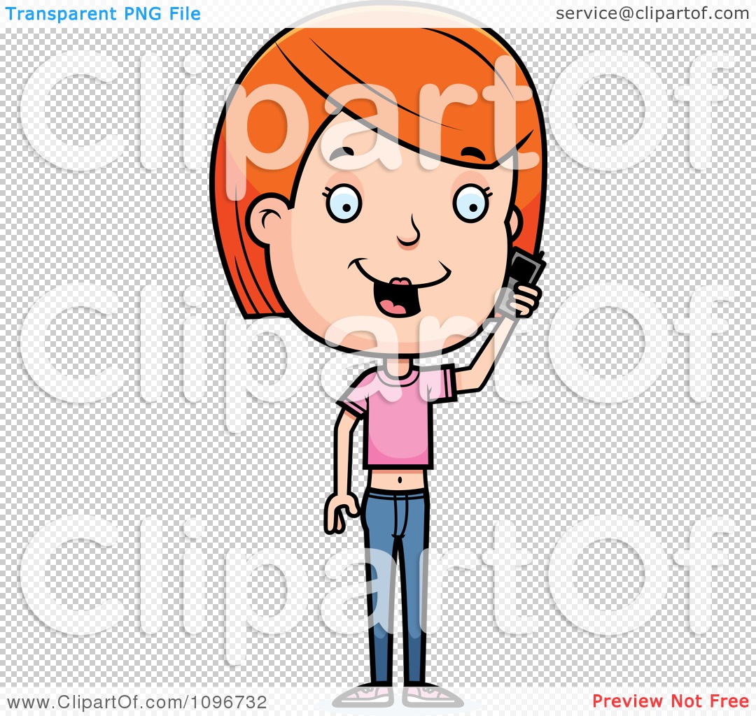 Clipart Red Head Adolescent Teenage Girl Talking On A Cell Phone
