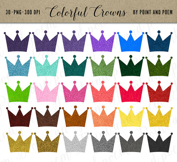 Glitter Crown Clipart Bright Crowns Clip Art Sparkly Digital Crown    