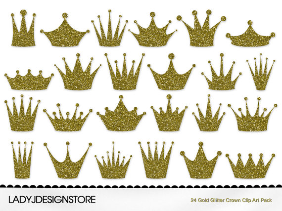 Gold Glitter Crown Clip Art Pack 24 Digital Clip Art Crowns For