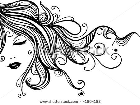 Hand Drawn Fashion Female Portrait Woman With Long Flowing Hair