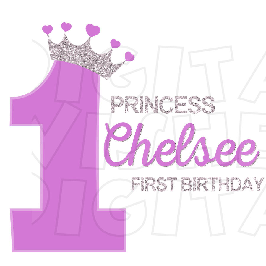 Princess Glitter Crown Purple 1st Birthday Personalized Any Name