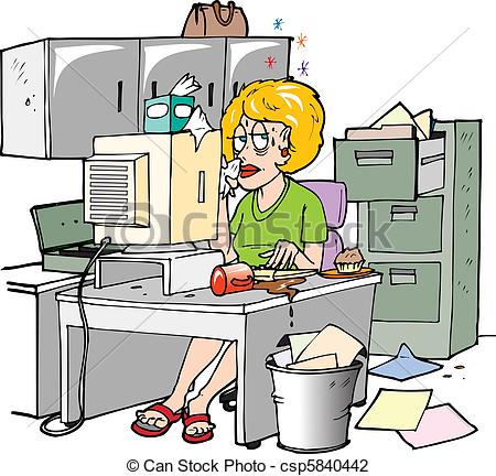Woman Sitting At Her Desk Visibly Sick    Csp5840442   Search Clipart