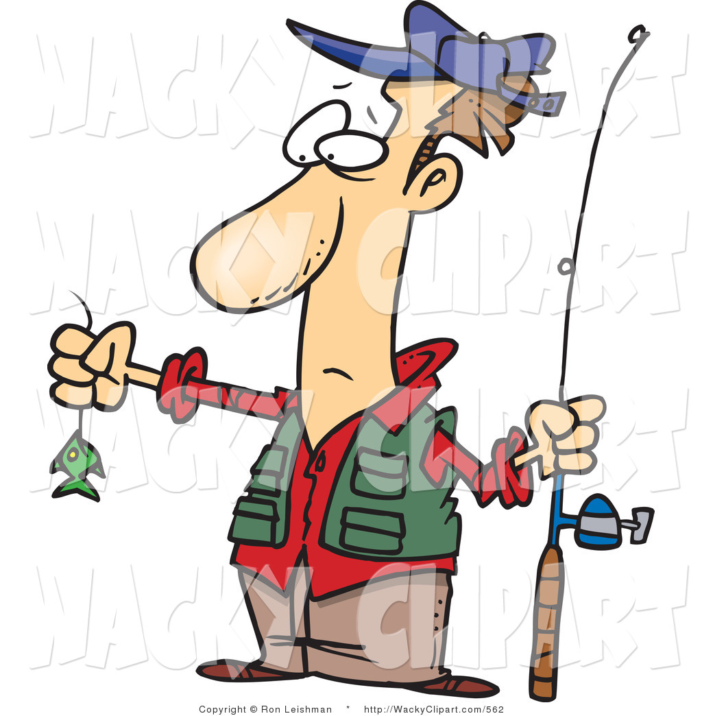 Clipart Of A Disappointed Fisherman With A Very Small Fish Catch By    