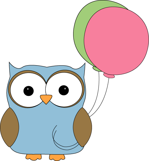 Owl With Balloons Clip Art Image   Cute Blue Owl With Pink And Green