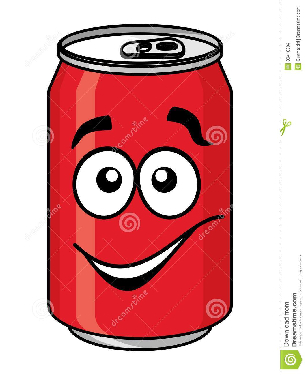 Red Cartoon Soda Or Soft Drink Can With A Smiling Face Isolated On