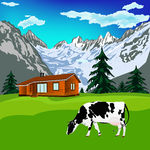 Alps Landscape   Dairy Cow On A Alps Mountains Green
