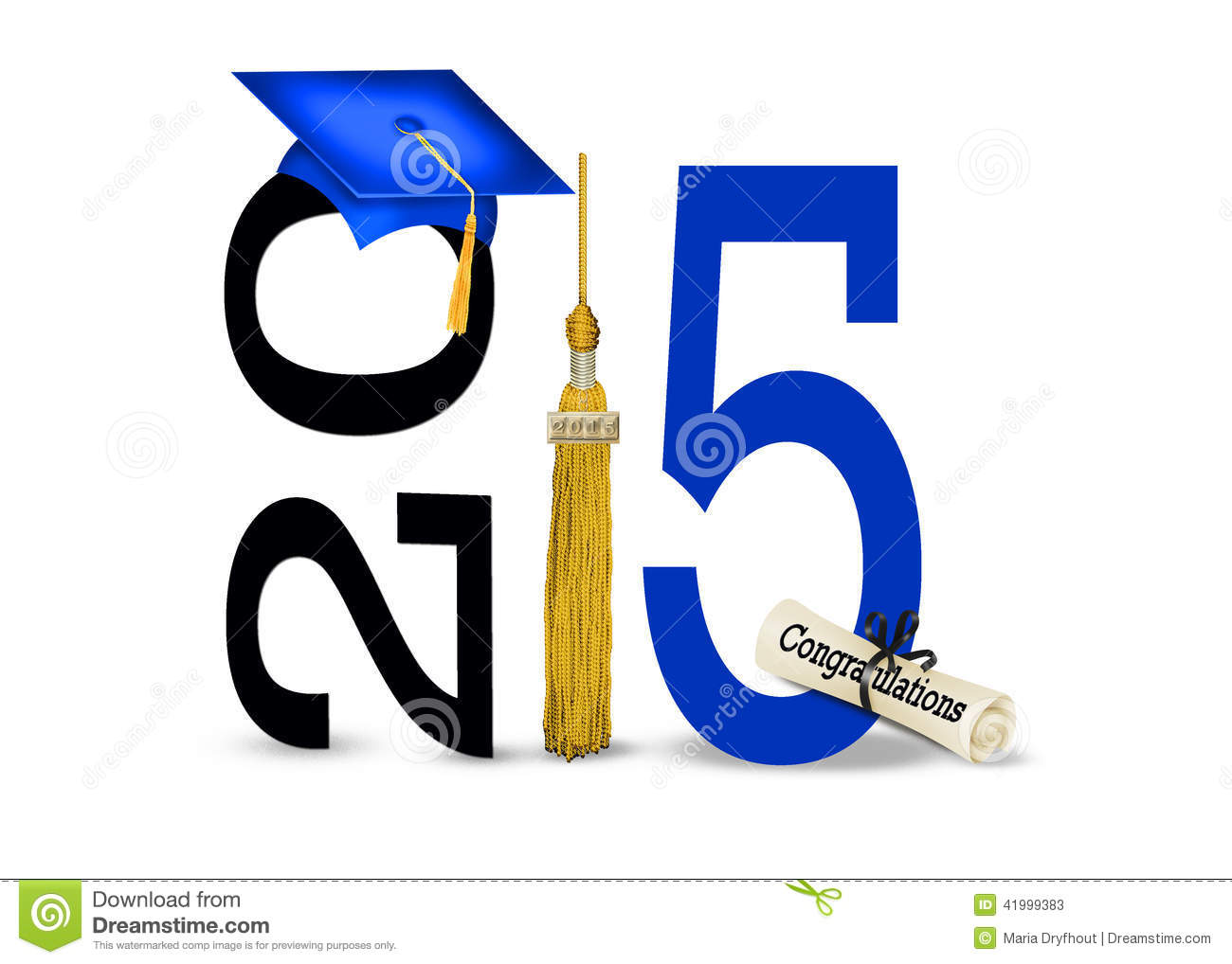 Blue Graduation Hat With Gold Tassel And Diploma For Class Of 2015