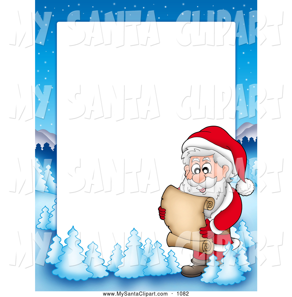 Christmas Clip Art Of A Frame Border Of Santa Reading A List With A