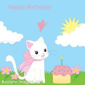 Clipart Illustration Of A Kitten With Happy Birthday