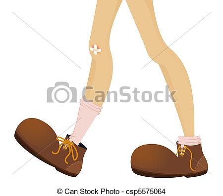 Funny Feet Of Teenager Are In Large Boots   Vector Illustration