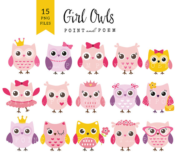 Girl Owl Clip Art Owls Baby Shower Digital Owl Clipart Cute Owls