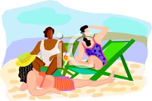 Three People Relaxing On A Beach   Royalty Free Clipart Picture