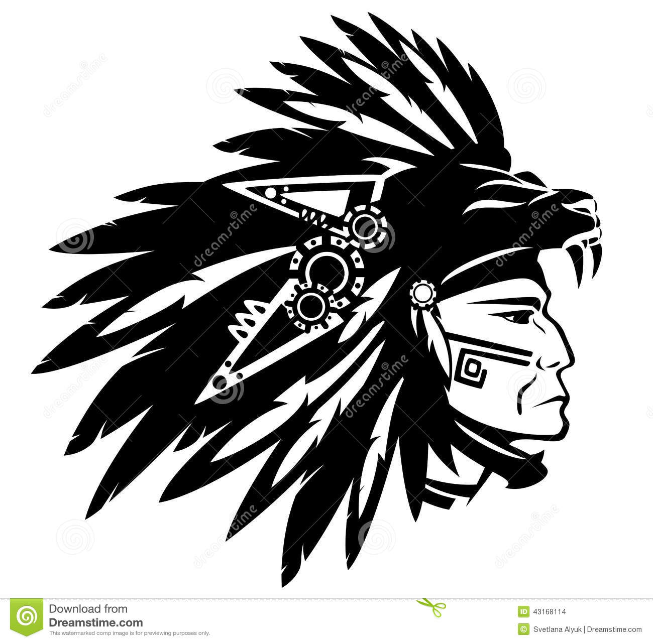 Aztec Tribe Warrior Wearing Feather Headdress With Panther Head