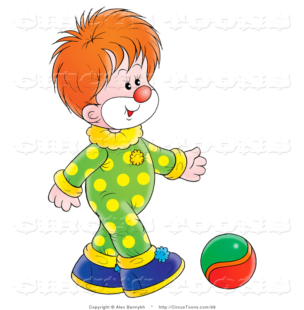 Circus Clipart Of A Cute Red Haired Clown In A Green And Yellow Polka