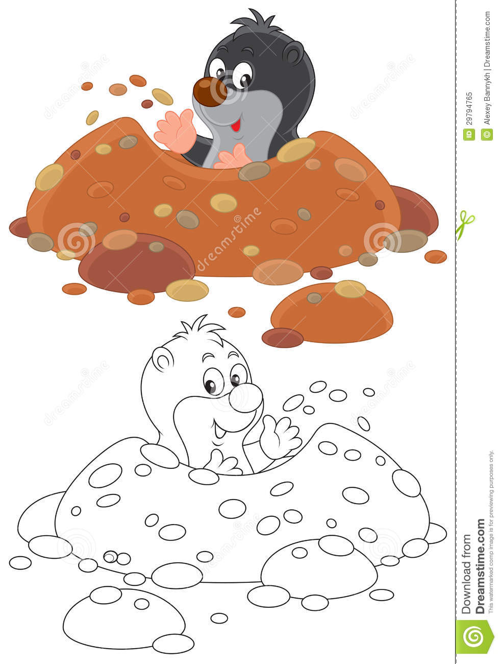Little Mole Digging A Hole Vector Clip Art On A White Background