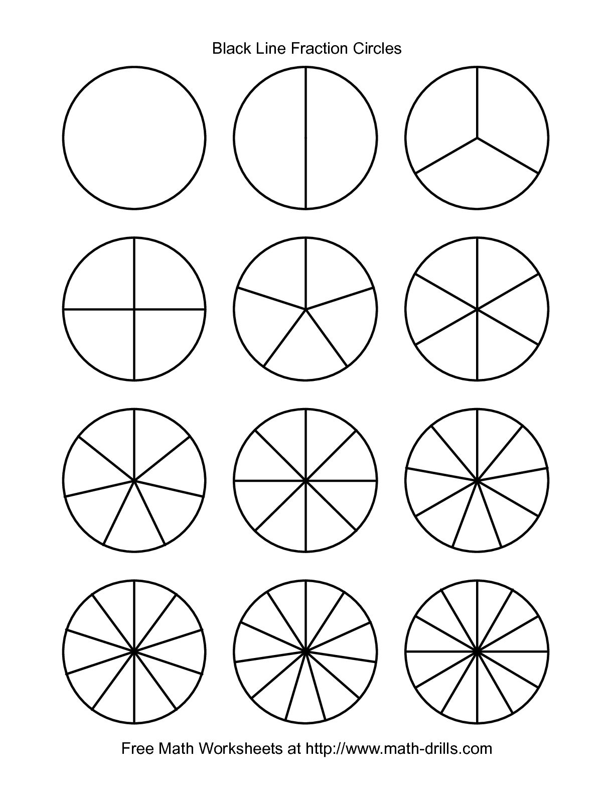 The Blackline Fraction Circles    Small Unlabeled Fractions Worksheet
