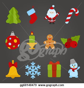 Christmas Vector Flat Design Icon Set  Happy New Year Theme Collection
