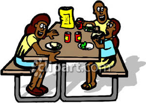 Family Having Lunch On A Picnic Table   Royalty Free Clipart Picture