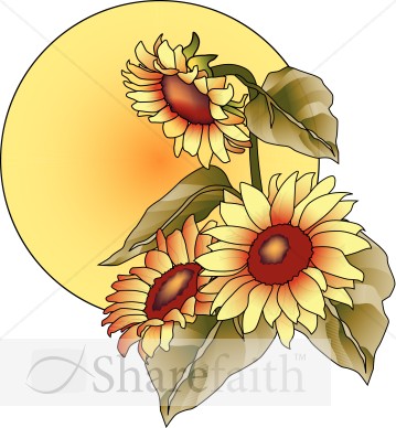 Sun With Sunflowers Clipart   Harvest Day Clipart