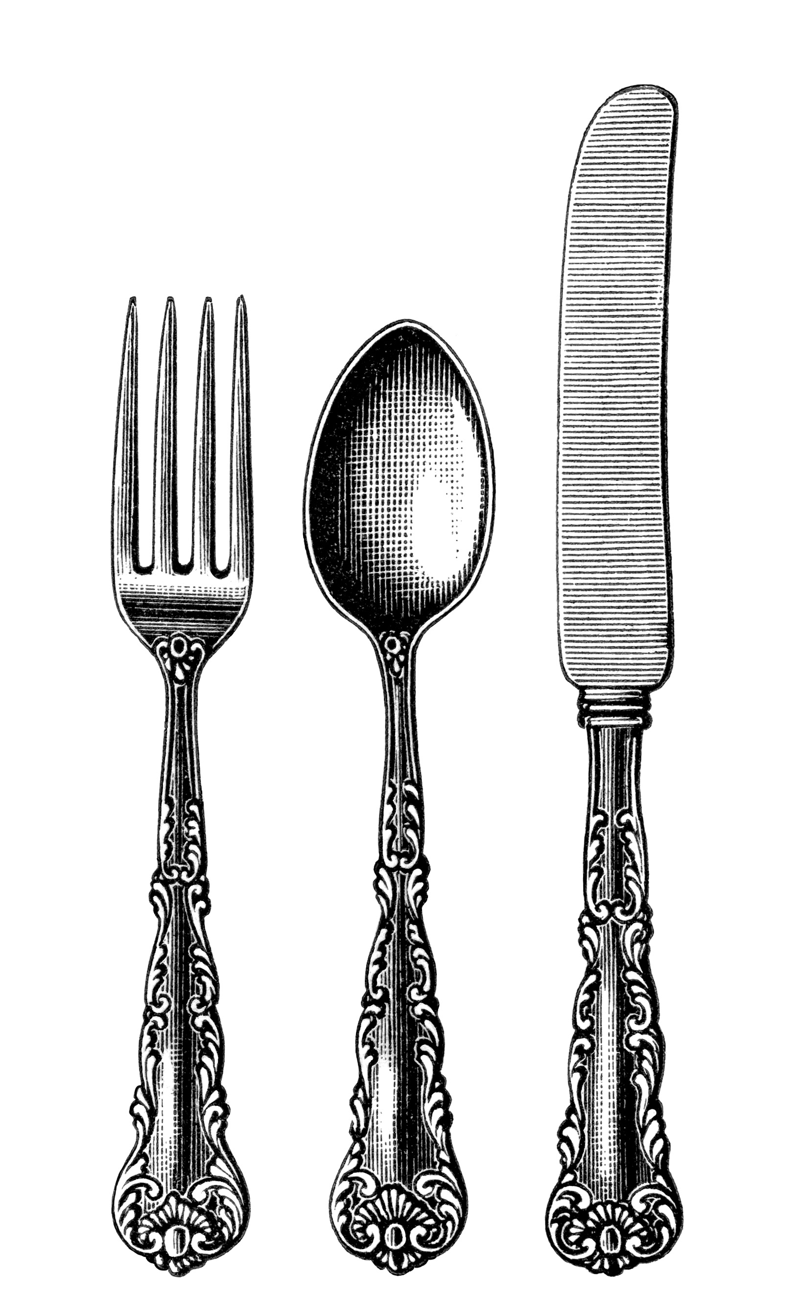 Vintage Cutlery Clipart Black And White Clip Art Old Fashioned Spoon