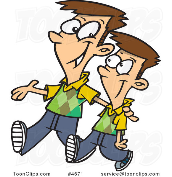 Cartoon Big Brother Walking With His Little Brother  4671 By Ron