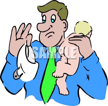 Dad Holding A Naked Baby And Dirty Diaper   Royalty Free Clip Art
